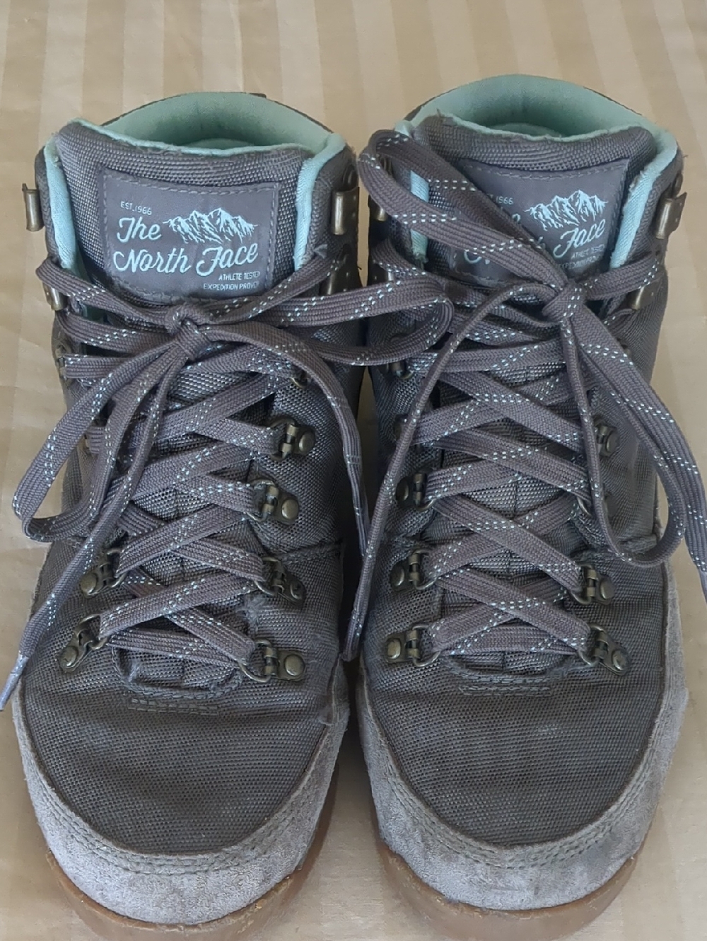 The North Face Women's Taupe Lace-Up Hiking Boots with Mint Lining